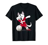 Dabbing Husky Hund Dänemark Volleyball Dänische Flagge Sport T-S