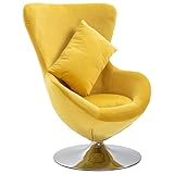 Luxus-Drehstuhl Egg Chair TV-Stuhl mit weichem Samtkissen, Relaxsessel gepolsterter Stuhl, abnehmbares Kissen, Gelb