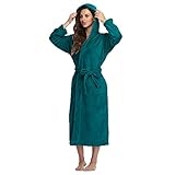 GRGFG Bademantel Damen Frottee,Damen Morgenmäntel Grün Kapuzenpaar Lange Robe Weicher Bequemer Flanell Bademantel Nachthemd Warme Kimono Nachtwäsche Mit Taschen Gürtelpaar Hausmantel,S