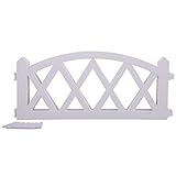 LIZI Zaun Gartenzaun Curved Rhombus Retro Holzmaserung PP Weiß Innen- und Außen Kleine Fence 4 Stück (Einzel Größe 57x26.5cm)