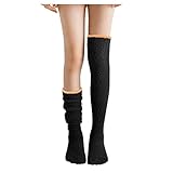 Warm High Women's Warm Solid Home Leggings Socks Knee Socks Thigh-High Winter Socks Over Fuzzy Socks (Black, Free size)