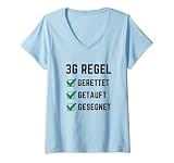 Damen 3G Regel Gerettet Getauft Gesegnet Jesus Gott Glaube T-Shirt mit V