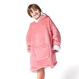 Hansleep Übergroße Sherpa Hoodie Sweatshirt Super Weiche und Warme Riesen Hoodie Pullover Decke mit Kapuze Einheitsgröße Geeignet für Männer & Hoodie Blanket pink 59x28