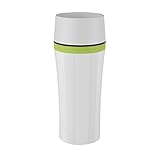 Emsa 514176 Isolierbecher, Mobil genießen, 360 ml, Quick Press Verschluss, Weiß/Grün, Travel Mug F