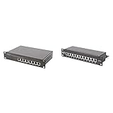DIGITUS Gigabit Ethernet PoE+ Switch - 10 Zoll - 8 Ports - 96 Watt Powerbudget - Schwarz & Cat-6 Patch-Panel - 12 Ports - RJ45-Buchsen - 10-Zoll Rack-Mount 1HE - LSA Verteiler-Feld - Schw