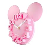 Lafocuse 32x28x5cm 3D Ziffern Maus Rosa Kinder Wanduhr Mickey Minne Lustige Quarzuhr Deko für Kinderzimmer Teenager Z