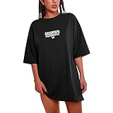 Bedrucktes Damen T-Shirt mit Slogan-Grafik, übergroßes T-Shirt mit fallender Schulter,Retro Drucken T-Shirt Pullover Oversize Oberteile Streetwear Elegant Tops Trägerlos Shirts Lose Blusen Eay