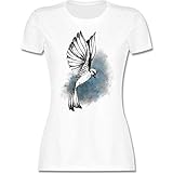 Vogel Zubehör Vögel Deko - Vogel Aquarelle Zeichnung - L - Weiß - t-Shirt grün Damen - L191 - Tailliertes Tshirt für Damen und Frauen T-S