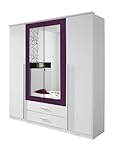 Rauch Möbel Krefeld Schrank Kleiderschrank Drehtürenschrank in Weiß / Brombeer, 4-türig mit Spiegel und 2 Schubladen, BxHxT 181x199x56