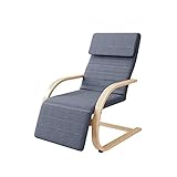 Relaxsessel mit Armlehnen aus Birkenholz Schaukelstuhl Ruhestuhl 5-stufig verstellbare Fußstütze, Ruhesessel Freischwinger Stuhl bis 150 kg belastbar Wohnzimmer Schlafzimmer dunkelg