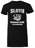 Sloth Running Team Damen T-Shirt Kleid Lang Schwarz Rundhals Leichtes Lässiges Kurzarm Women's Black Crew Neck Casual Short Sleeves M