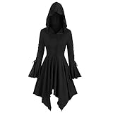 DOMBX Gothic Mantel Kapuzenpullover Damen Asymmetrisch Mittelalter Vintage Retro Kleid mit Kapuze Umhang Lang Oberteile Halloween Hoodie Punker Cosplay KostüMe Kleidung Langarmshirts Tunika Top