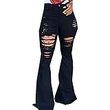 WAEKQIANG Mode Stretch Lange Damen Jeans Damen Retro Stretch Gesäß Zerrissenes Horn Hohe Taille Zerrissene Jeans D