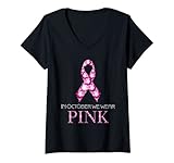 Damen Im Oktober tragen wir ein Brustkrebsbewusstsein mit rosa Schleife T-Shirt mit V