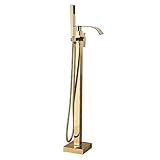 GLYYR Wannenarmatur Gold Freistehende Badewannenarmatur mit Handbrause, Messing Wannenbatterie Bodenmontage Badewanne Wasserhahn Einhebel Wannenmischer,Typ