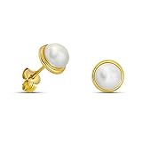 Miore Ohrringe Damen klassische Perlen Ohrstecker mit Weiße Süßwasserperlen aus Gelbgold 9 Karat / 375 Gold, Ohrschmuck