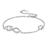 Arrebol Unendlichkeit Armband Damen 925 Sterling Silber Infinity Liebe Symbol Armbänder mit Hellblauer Herz Zirkonia Verstellbarer Unendlichkeitszeichen Charm Armband 16+4