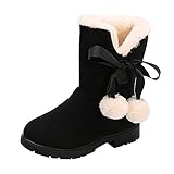 WEXCV Mädchen Stiefel Winter Schneestiefel Kinder Schneeschuhe plus Samt Warme Prinzessin Einfarbig Kurze Stiefel Baumwollschuhe Halbschuh Schulschuhe Rutschfest Hausschuhe , 4-12 J