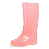 ZFKH Gummistiefel Damen Transparente Regenstiefel Damenstiefel Mittelschlauch rutschfeste wasserdichte Stiefel Geeignet Für Regentage Und Gartenarbeiten,Rosa,35