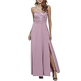 SHIZUANYUE Abendkleid Damen Elegante Cocktailkleider Schulterfrei Bodenlang Brautkleider Ballkleid Abendmode Festliche Kleider Frauen Brautjungfernkleid mit Spitze Lang Partykleider Lang Empire Rock