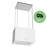 CIARRA CBCB4850 A++ Inselhaube Umluft Dunstabzugshaube Insel Freihängend 48cm 700m³/h mit Smart Wi-Fi App 4 Stufen Booster Glas Inselabzugshaube CBCF003 Aktivkohlefilter Weiß