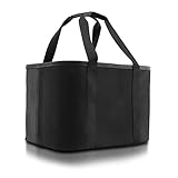 Selinchen® - Einkaufskorb | Hochwertige Einkaufstasche faltbar und mit PU-Ledergriff | Ideal als eleganter Picknickkorb, Shopper oder Carrybag | 30 Liter (Schwarz)