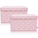 Lifeney 2-Set Aufbewahrungsbox Kinder (37x25x21cm) I Aufbewahrungskorb für Kinderzimmer und Wohnbereich I Kinder Aufbewahrungskiste (Rosa Stern)