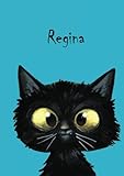 Regina: Personalisiertes Notizbuch, DIN A5, 80 blanko Seiten mit kleiner Katze auf jeder rechten unteren Seite. Durch Vornamen auf dem Cover, eine ... Coverfinish. Über 2500 Namen b