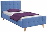 Loft24 A/S Polsterbett Betten Bettrahmen Doppelbett Holzfuß Modern Doppelbett Webstoff 100% Polyester Stillvolles Bett (blau, 100x200 cm)