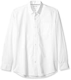 Amazon Essentials Herren-Oxford-Shirt, Langarm, reguläre Passform, unifarben, Weiß (White Whi), L