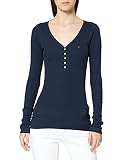 Tommy Jeans Damen TJW Rib Henley T-Shirt, Schwarz-Black Iris, M