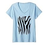 Damen Zebra Streifen Afrika Tier Kostüm Karneval Zebrastreifen T-Shirt mit V