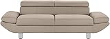 Mivano 3-Sitzer Sofa Carrier, Moderne Ledercouch mit verstellbaren Kopfstützen und Armlehnen, 223 x 74 x 102, Kunstleder hellg