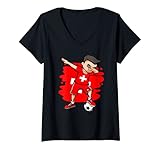 Damen Dabbing Soccer Boy - Schweiz Trikot Schweizer Fußball Fans T-Shirt mit V