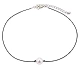 WEISUO Single Pearl Knotted Choker Halskette für Damen Lederschmuck Handgefertig