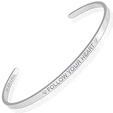 BE SOULFUL Armreif mit Gravur für Damen - FOLLOW YOUR HEART - Armband für Lieblingsmenschen - Freundschaftsarmband - Schutzengel silb