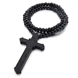 Katholisches Kreuz Halskette Holzperlen Rosenkranz Religiöse Kleidung Jesus Geschnitzte Anhänger Kette Christlicher Gebetsschmuck