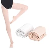 Bezioner 2 Paar Kinder Ballett Strumpfhose Tanzstrumpfhose mit Fuss fur Kinder und Damen,Weiss 1 Paar Apricot 1 Paar,M