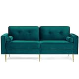 VASAGLE 3-Sitzer Sofa, Couch für Wohnzimmer, Bezug aus Samt, für Wohnungen, kleinen Raum, Holzgestell, Metallbeine, einfacher Aufbau, modernes Design, 183 x 78 x 88 cm, petrolfarben LCS001Q02
