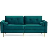 VASAGLE 3-Sitzer Sofa, Couch für Wohnzimmer, Bezug aus Samt, für Wohnungen, kleinen Raum, Holzgestell, Metallbeine, einfacher Aufbau, modernes Design, 183 x 78 x 88 cm, petrolfarben LCS001Q02