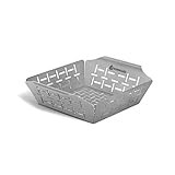 BURNHARD Grillkorb 19 x 19 x 5,5 cm für Gemüse, Edelstahl, Gemüsekorb für Gasgrill, Spü