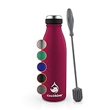 coolrhino Edelstahl Trinkflasche 500ml – Kohlensäure geeignet Isolierflasche mit Reinigungsbürste – BPA frei, Auslaufsicher -Thermosflasche & Teeflasche für Uni, Schule, Fitness, Outdoor, Camping