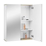 eSituro Spiegelschrank Badezimmerschrank Hängeschrank mit Spiegel Badschrank Wandschrank mit Tür Höhenverstellbarer Einlegeboden 60x75x20 cm Weiß