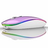 Uiosmuph M12 Bluetooth Maus Kabellose, LED Funkmaus wiederaufladbar Leise Wireless Mouse 2.4GHz Kabellos Optische Maus mit USB Nano Empfänger für PC/Tablet/Laptop Computer (Purple)