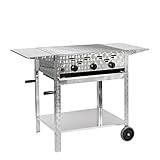 LAG Gasgrill 3-flammiger Edelstahl-Brenner 11kW fahrbar mit Grillrost und Abstellplatten, Grillwagen, Gastrobräter Profigrill V