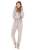 Eight2Nine Damen Jumpsuit Overall aus Teddy Fleece mit Ohren Light-grey1 L/XL