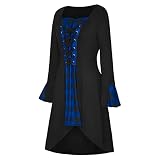 Zimuuy Viktorianisches Kleid Damen - Gothic Kleidung Tunikakleid Halloween Kostüm Festliches Kleid Midi Grüner-kostüm(Blau,S)