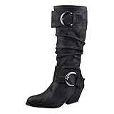 Dorical Damen Übergroße Stiefelette Frauen Stiefel,Boot High Heels Stiefeletten Damenstiefelette Casual Boots Schnalle Trichterabsatz 5 cm Gr 35-43 (38 EU, Z02-Schwarz)