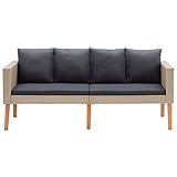 Tidyard Gartensofa 2-Sitzer mit Kissen Lounge Sofa Gartenmöbel Gartenbank Bank Rattansofa Balkon Terrasse Garten Poly Rattan Beige mit Anthrazit Kissen 165 x 67 x 60