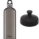 SIGG Traveller Smoked Pearl Trinkflasche (1 L), schadstofffreie und auslaufsichere Trinkflasche & 3 Stage Sports Top Black Verschluss (One Size), Ersatzteil für SIGG Trink